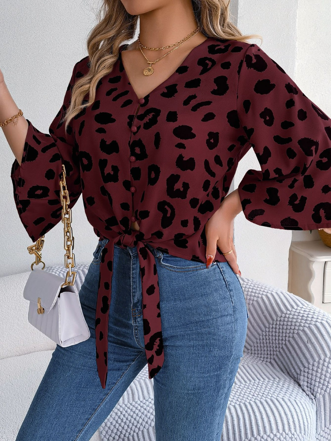 Panthera Charm V-Neck Blouse