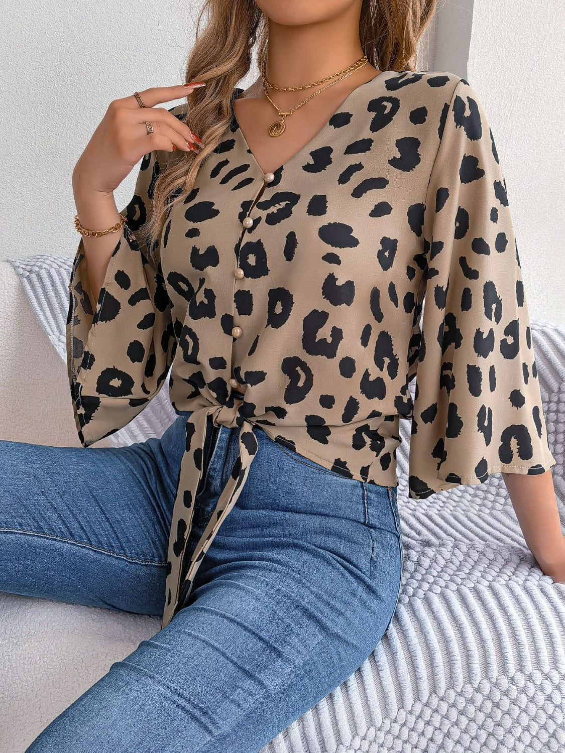 Panthera Charm V-Neck Blouse