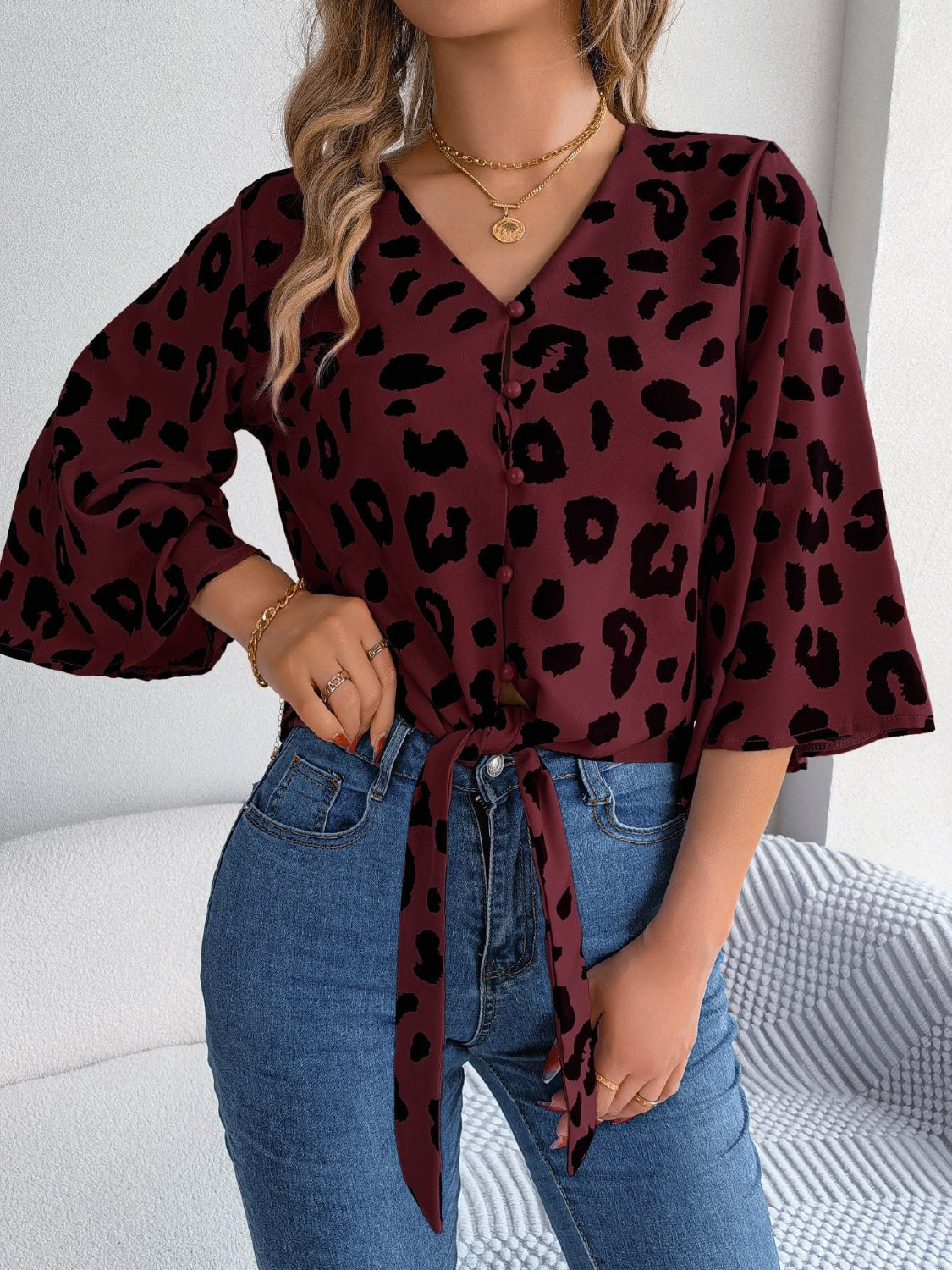 Panthera Charm V-Neck Blouse