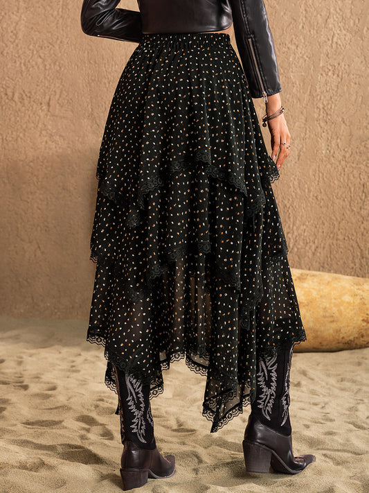 Ethereal Lace Noir Midi Skirt