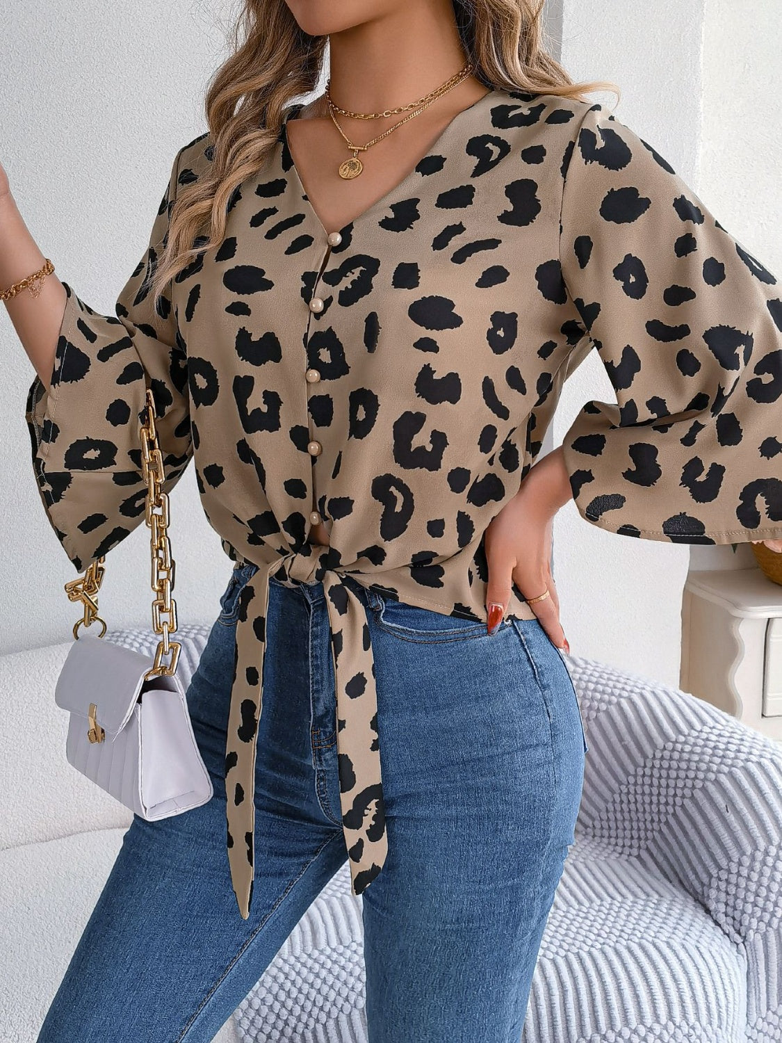 Panthera Charm V-Neck Blouse