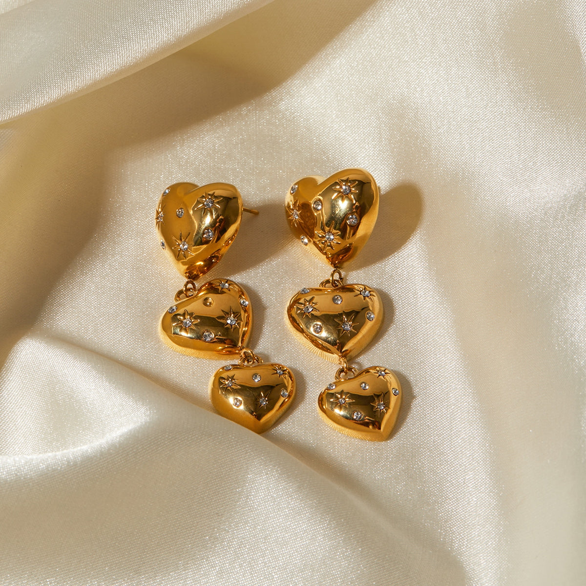 Golden Sparkle Heart Earrings