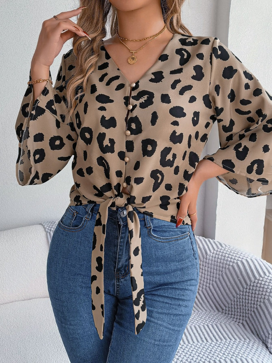Panthera Charm V-Neck Blouse