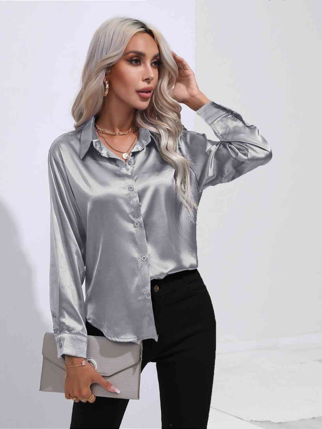 Satin Serenity Button-Up Shirt