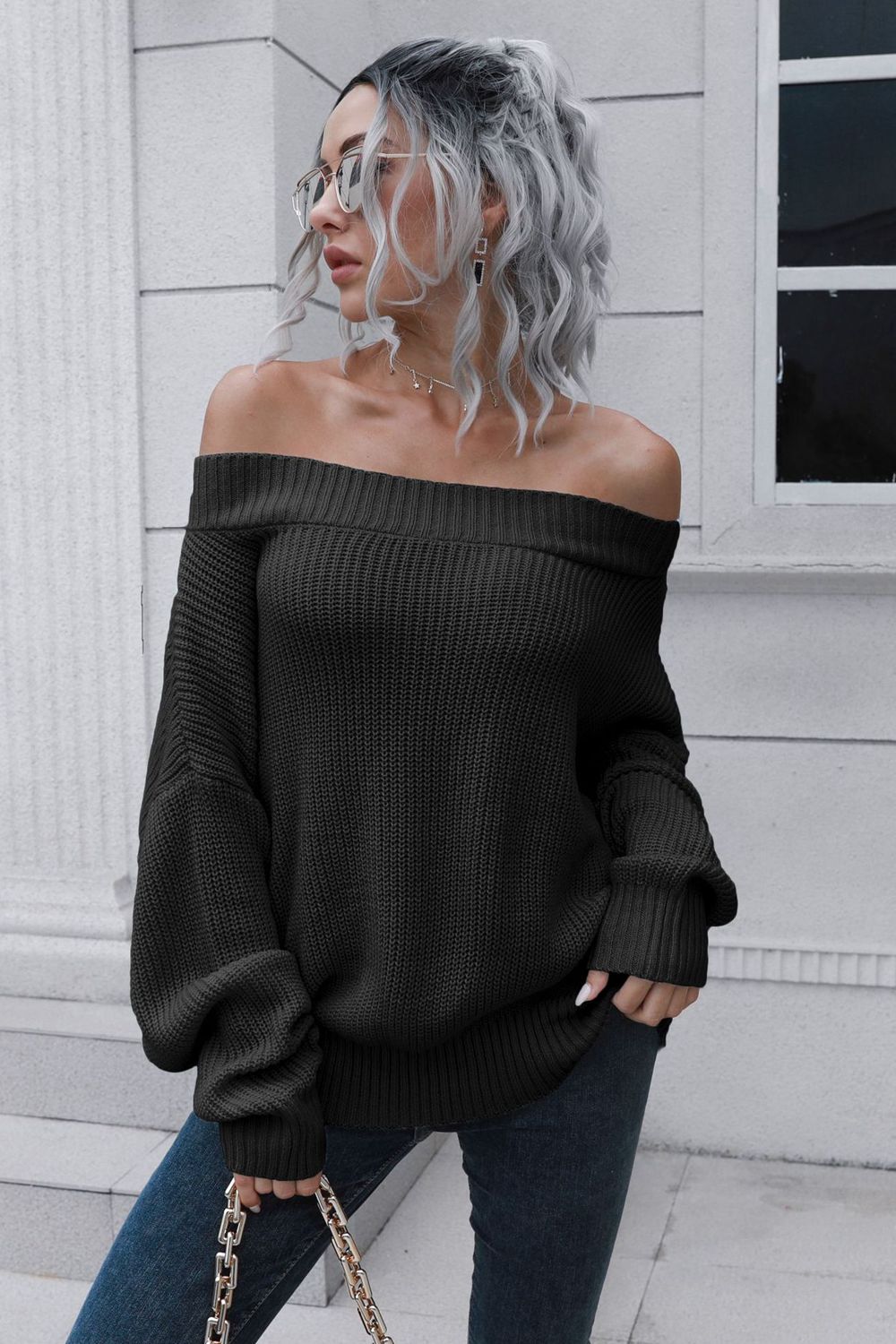 Off-Shoulder Comfort Ribbed Sweater