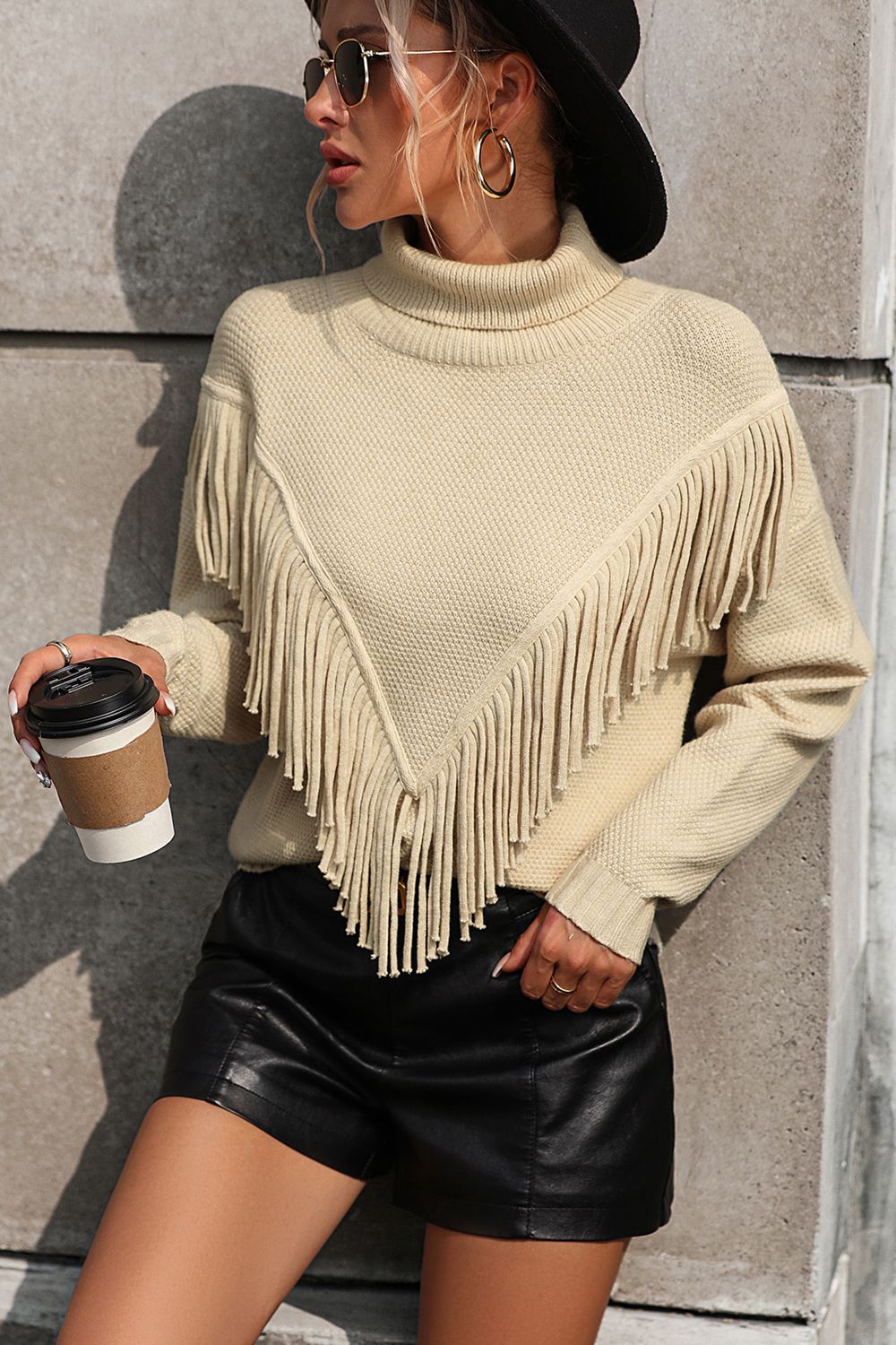 Esme Fringe Turtleneck Sweater