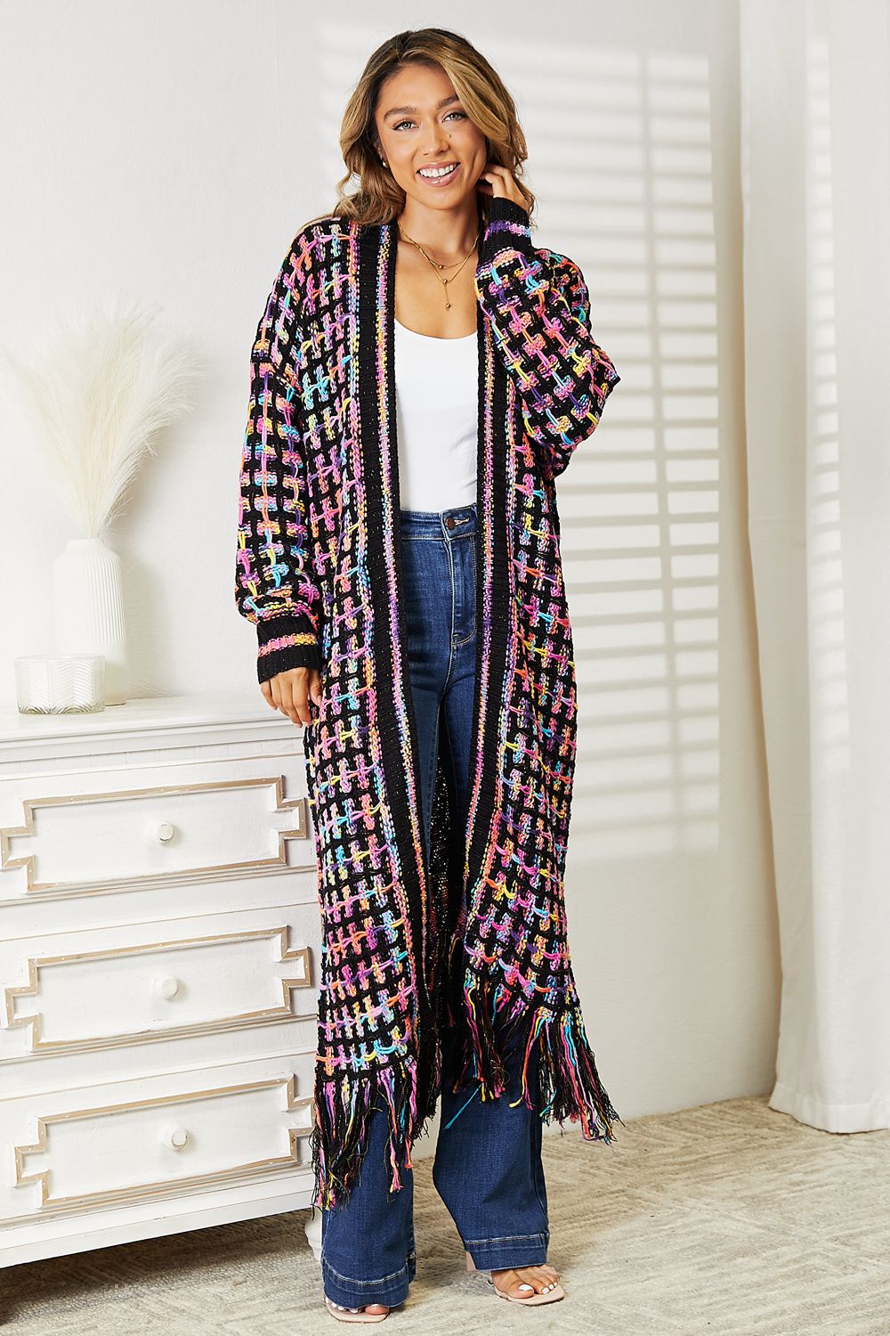 Kaleidoscope Fringe Long Cardigan