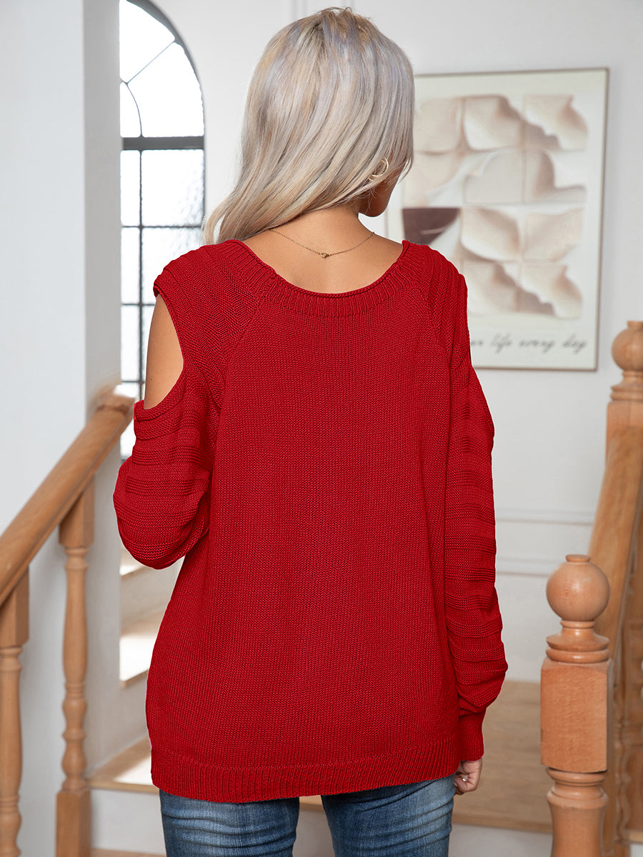 Buttoned Elegance Cold Shoulder Sweater
