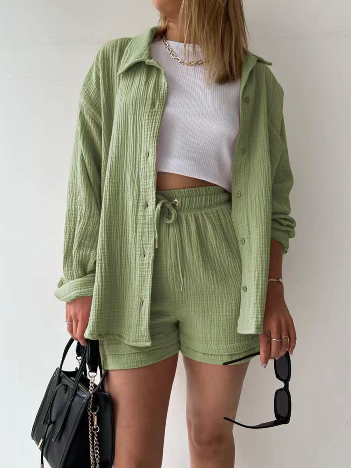 Joanna Button Up Shirt & Shorts Set