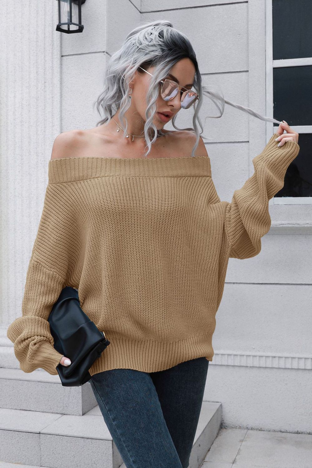 Off-Shoulder Comfort Ribbed Sweater
