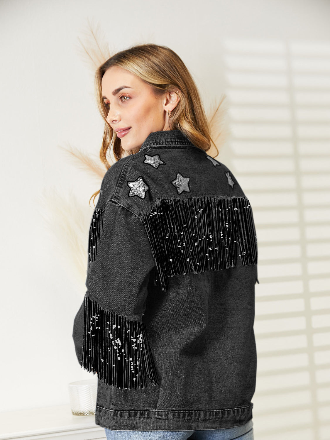 Sparkling Sequin Fringe Denim Jacket