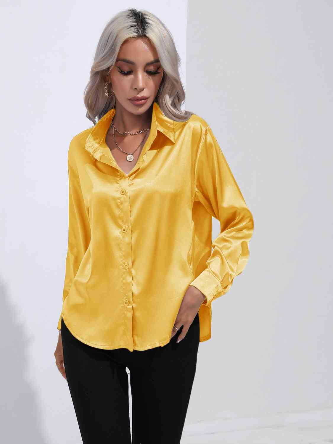 Satin Serenity Button-Up Shirt