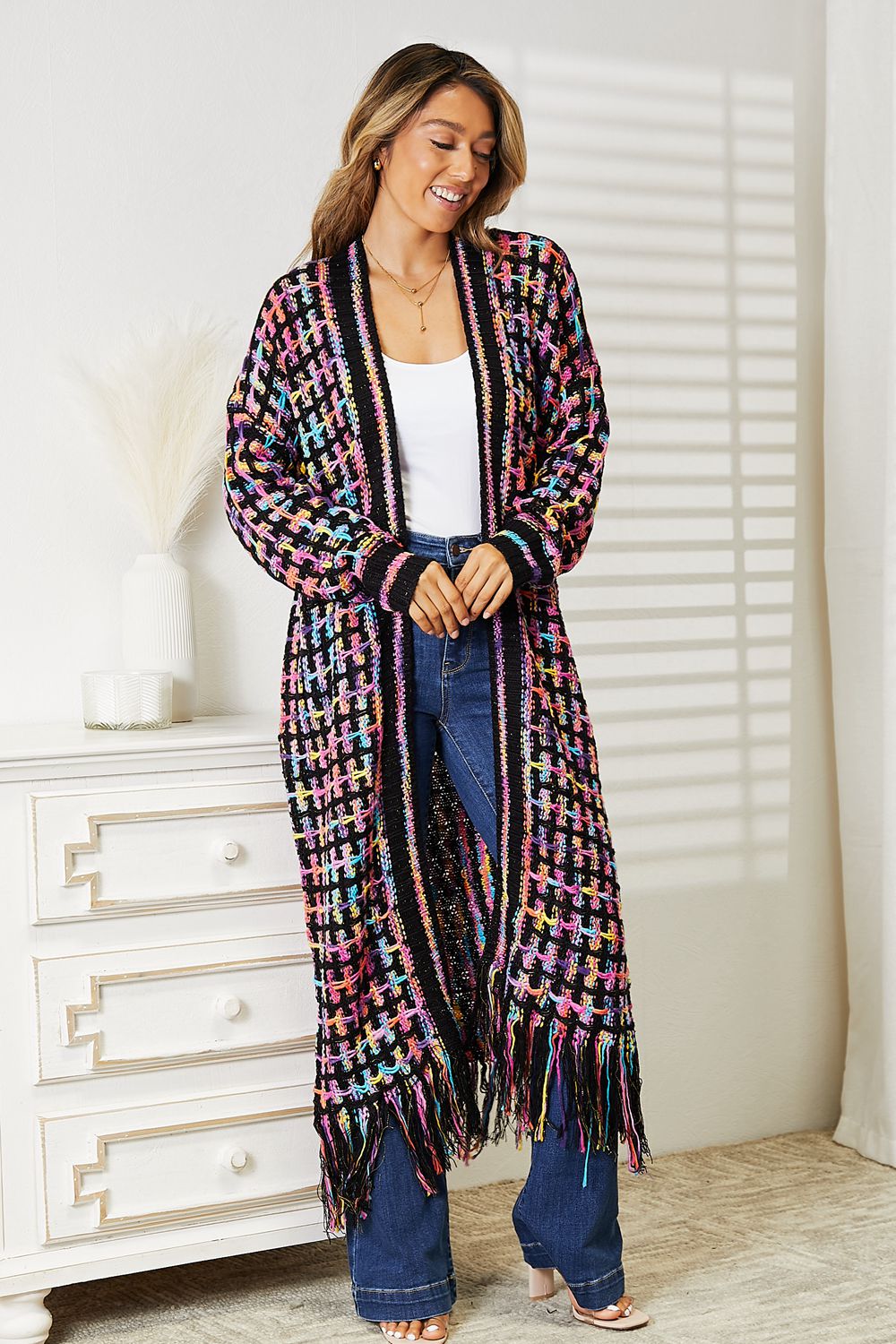 Kaleidoscope Fringe Long Cardigan