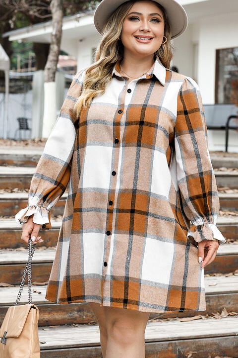 Mocha Mingle Plaid Button-Up Dress