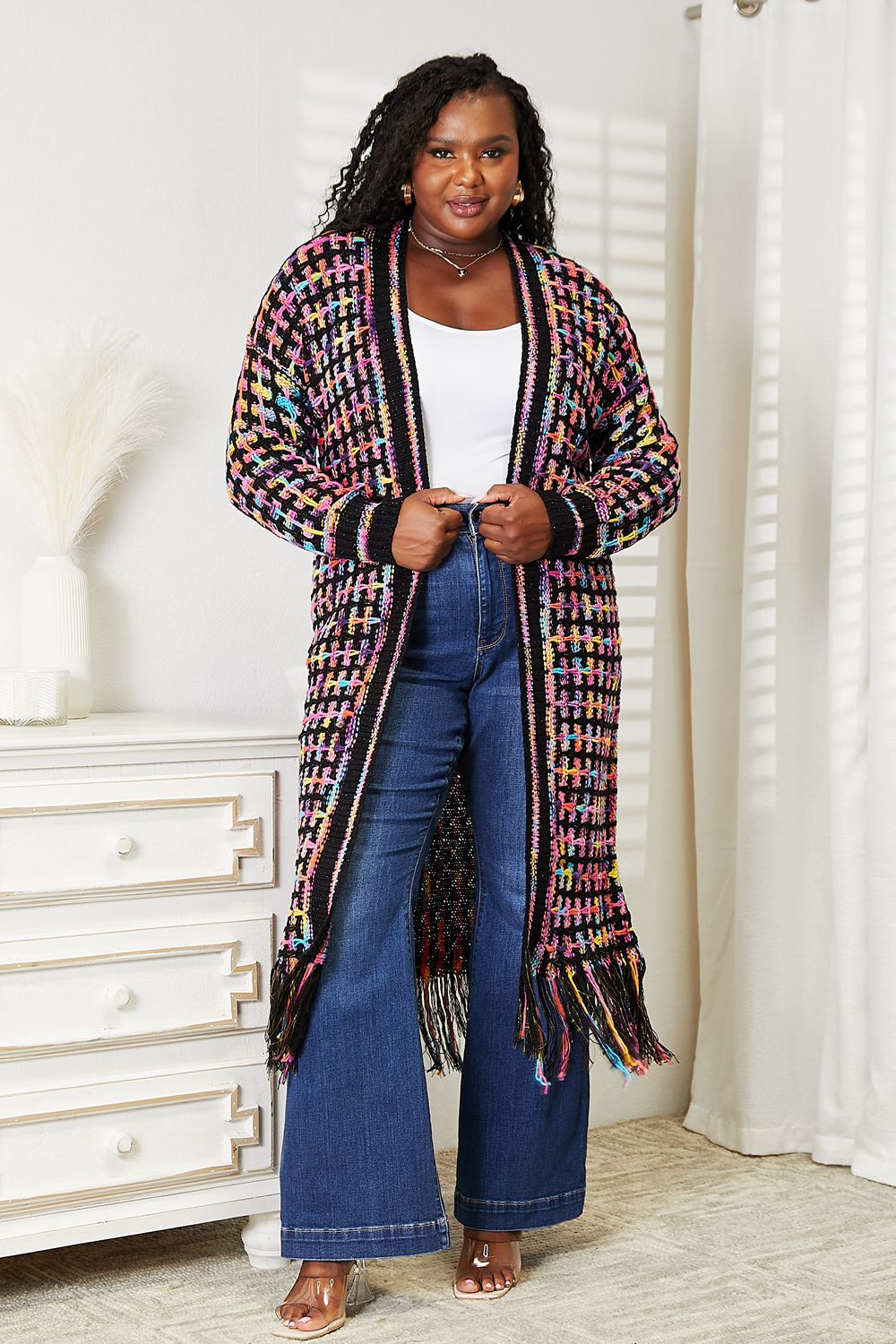 Kaleidoscope Fringe Long Cardigan