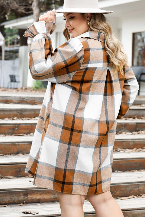 Mocha Mingle Plaid Button-Up Dress