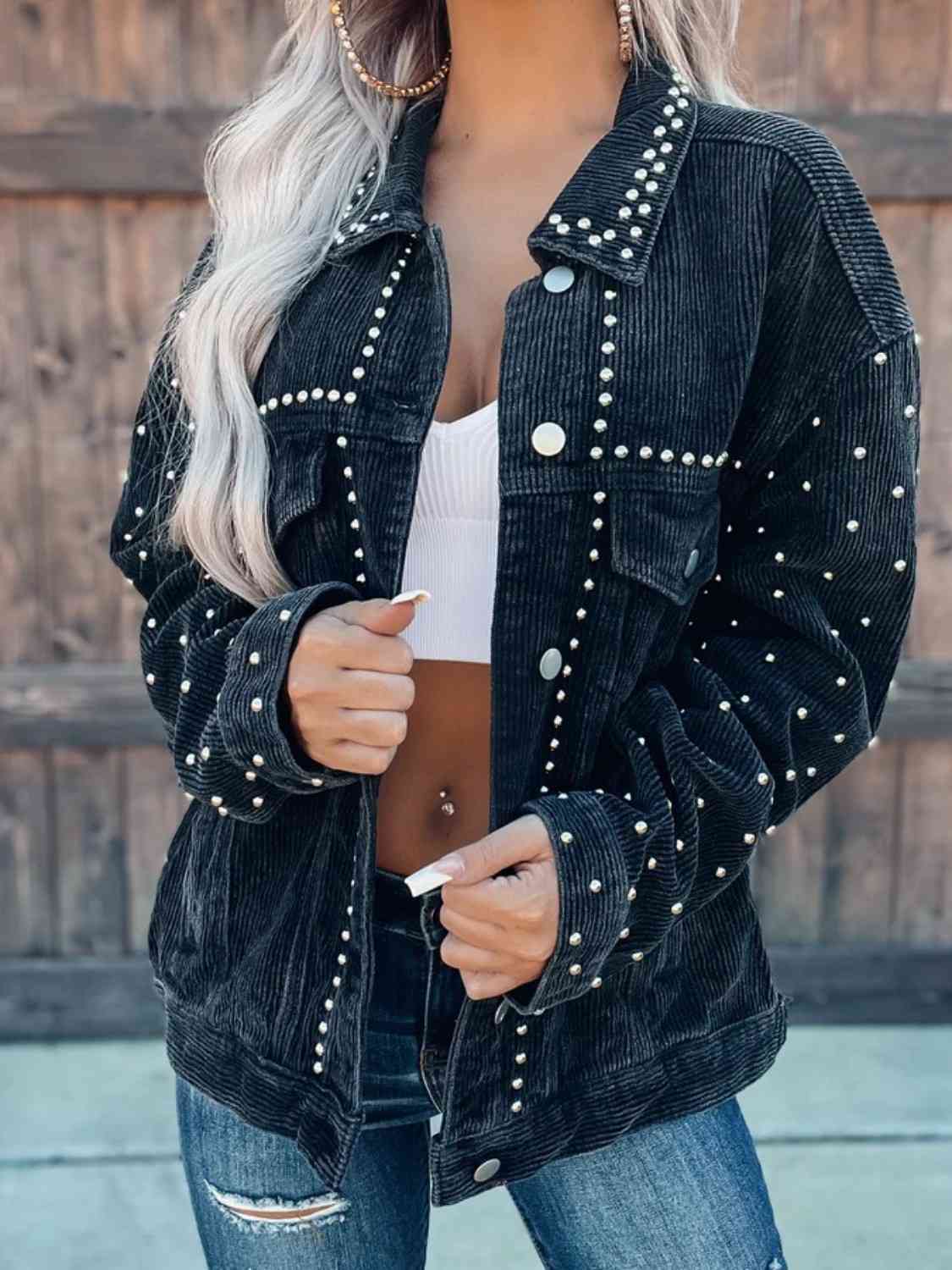 Studded Allure Collar Charm Jacket