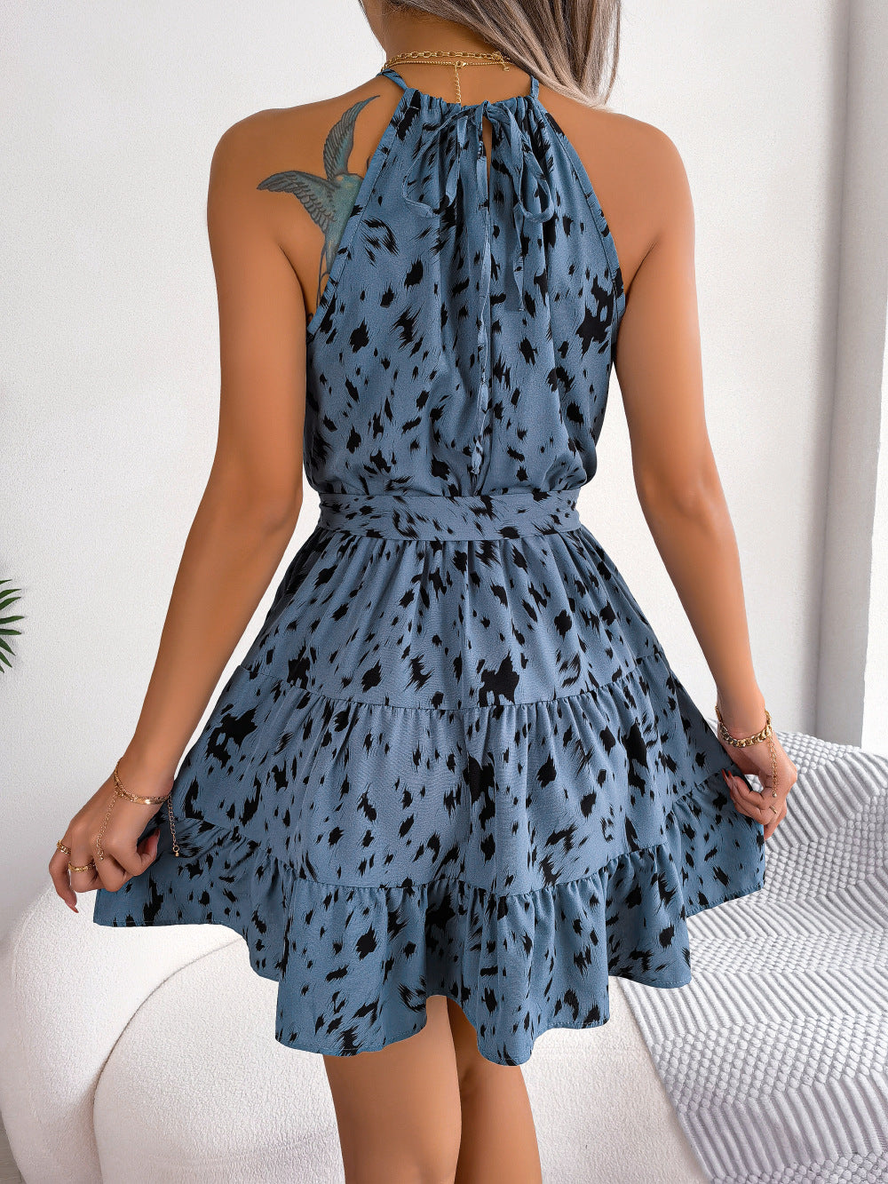 Halter Tie-Waist Mini Dress