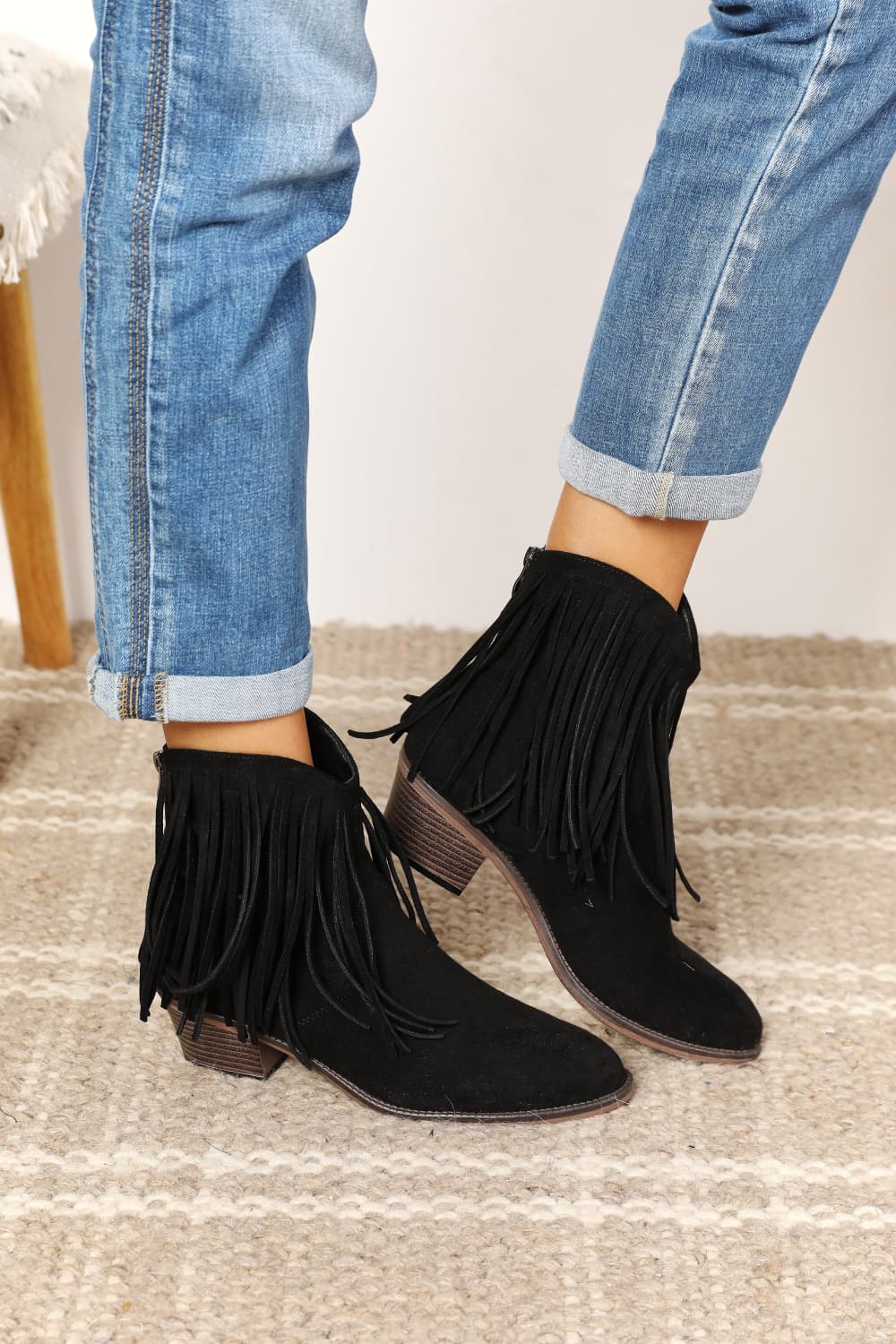 Western Fusion Fringe Ankle Boots
