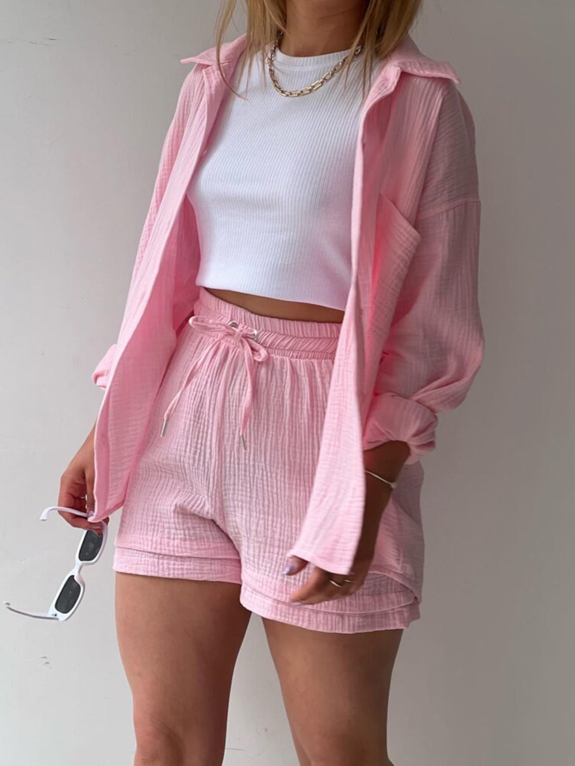 Joanna Button Up Shirt & Shorts Set