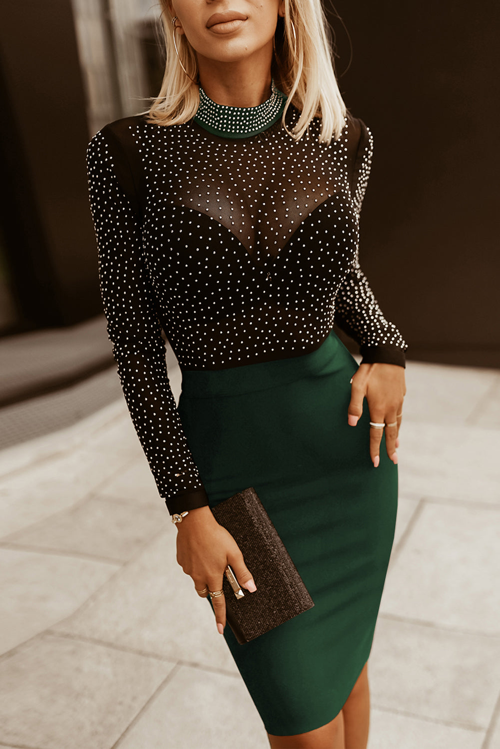 Glistering Mock Neck Dress