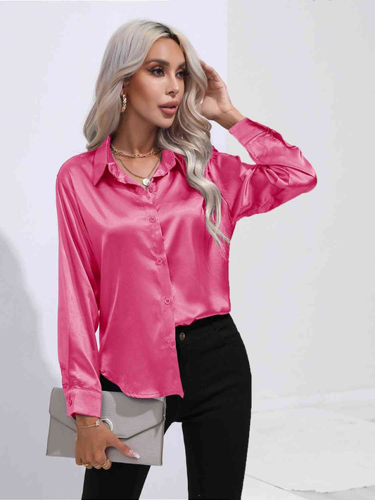 Satin Serenity Button-Up Shirt