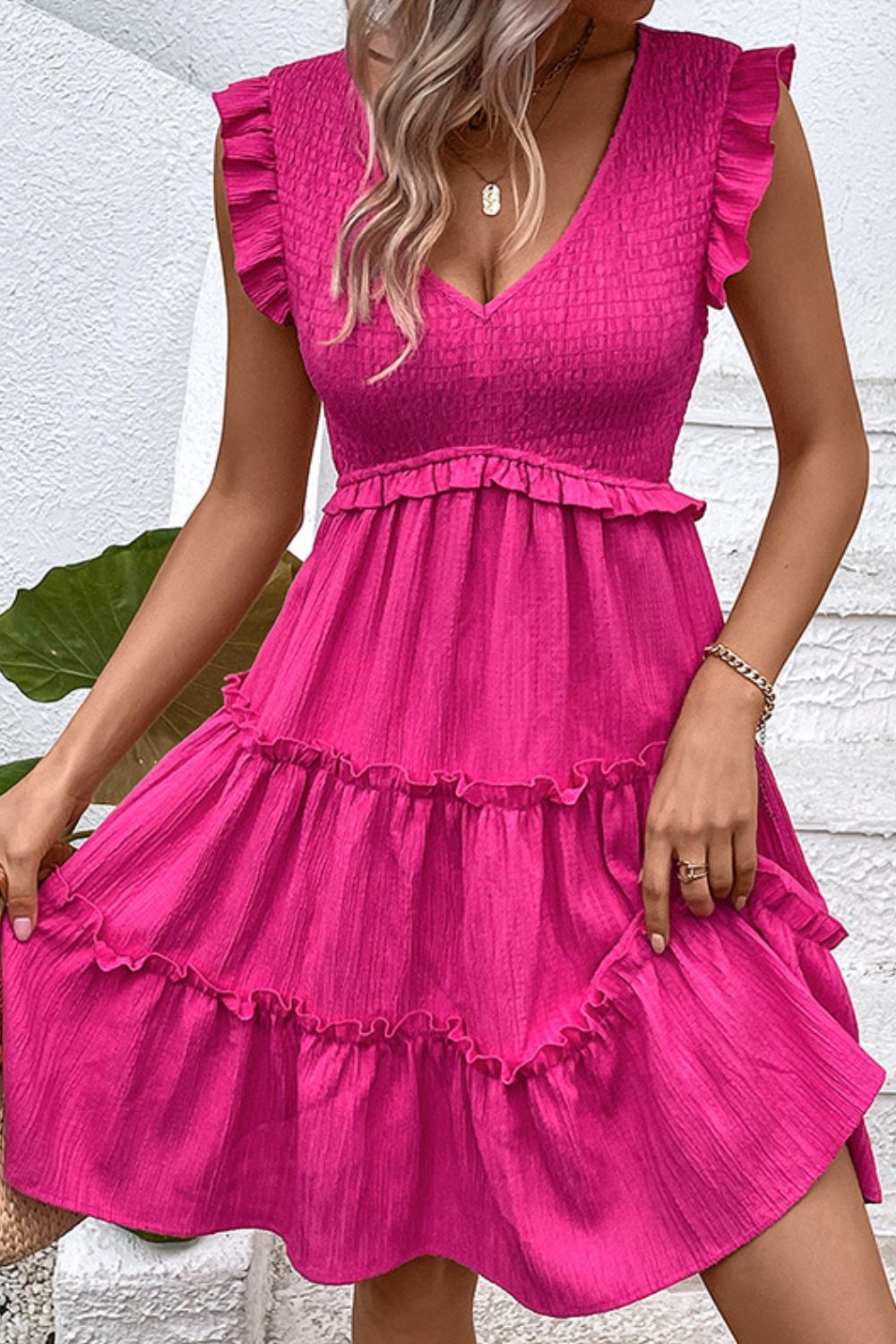 Smocked Frill Mini Dress