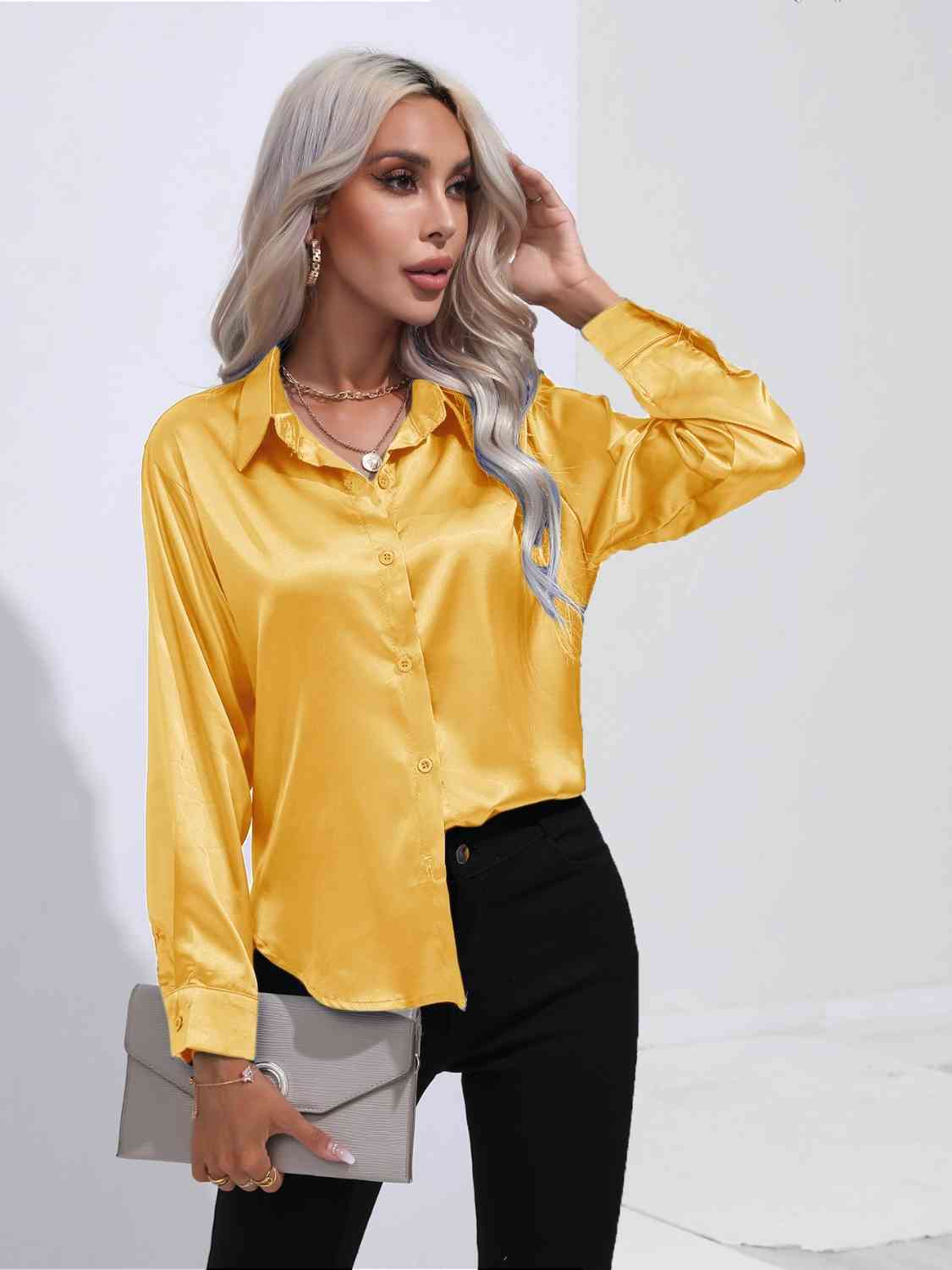 Satin Serenity Button-Up Shirt