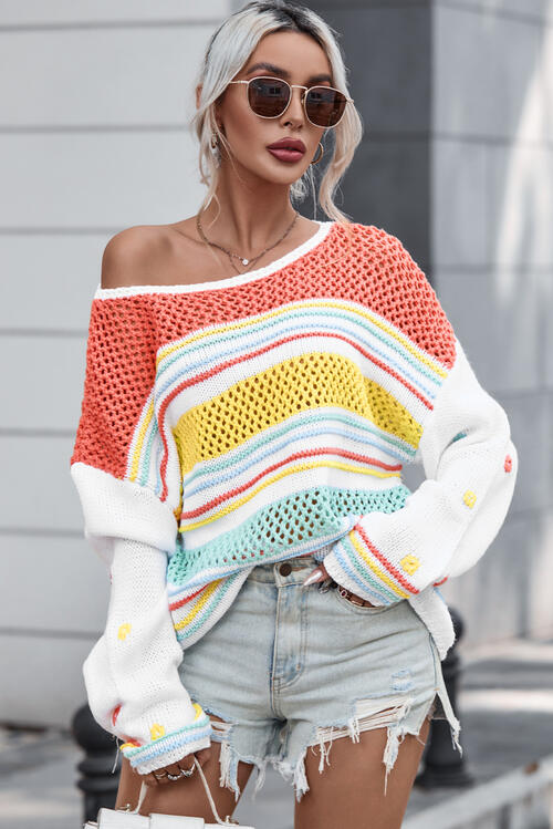 Color Cascade Openwork Sweater