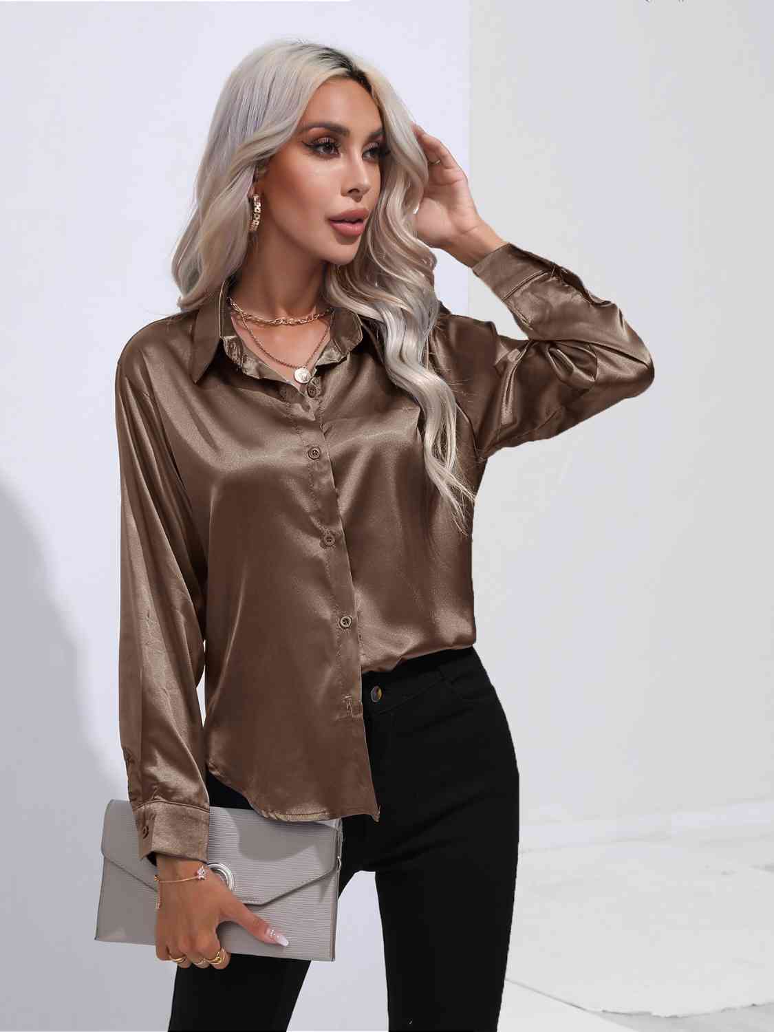 Satin Serenity Button-Up Shirt