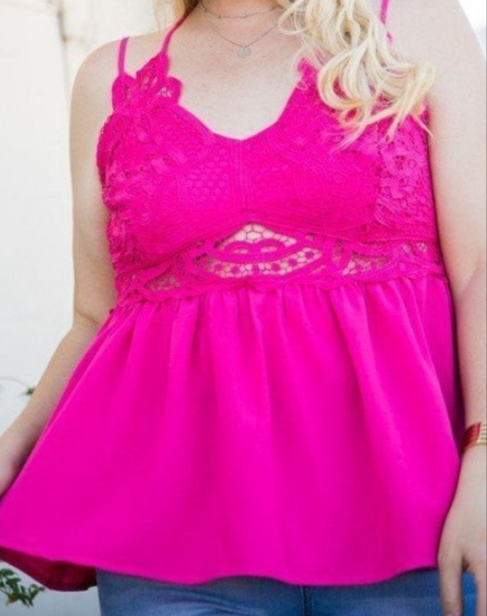 Double Strap Lace Trim Top - Pink