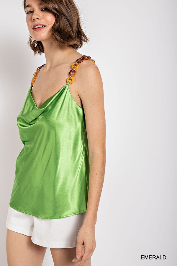 Cowl Neck Satin Camisole - Emerald