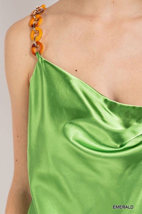 Cowl Neck Satin Camisole - Emerald
