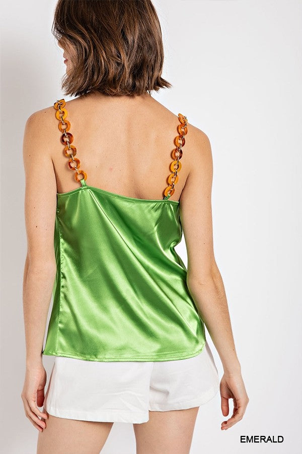 Cowl Neck Satin Camisole - Emerald