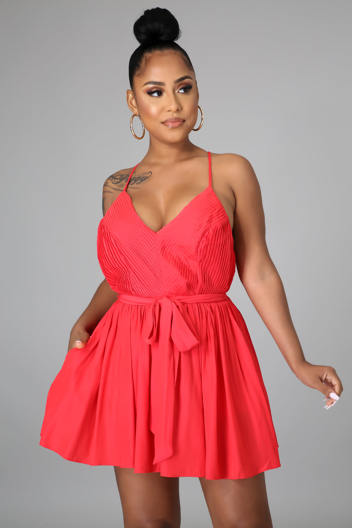 Scarlet Pleated Satin Romper