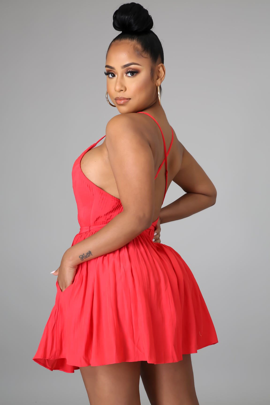 Scarlet Pleated Satin Romper