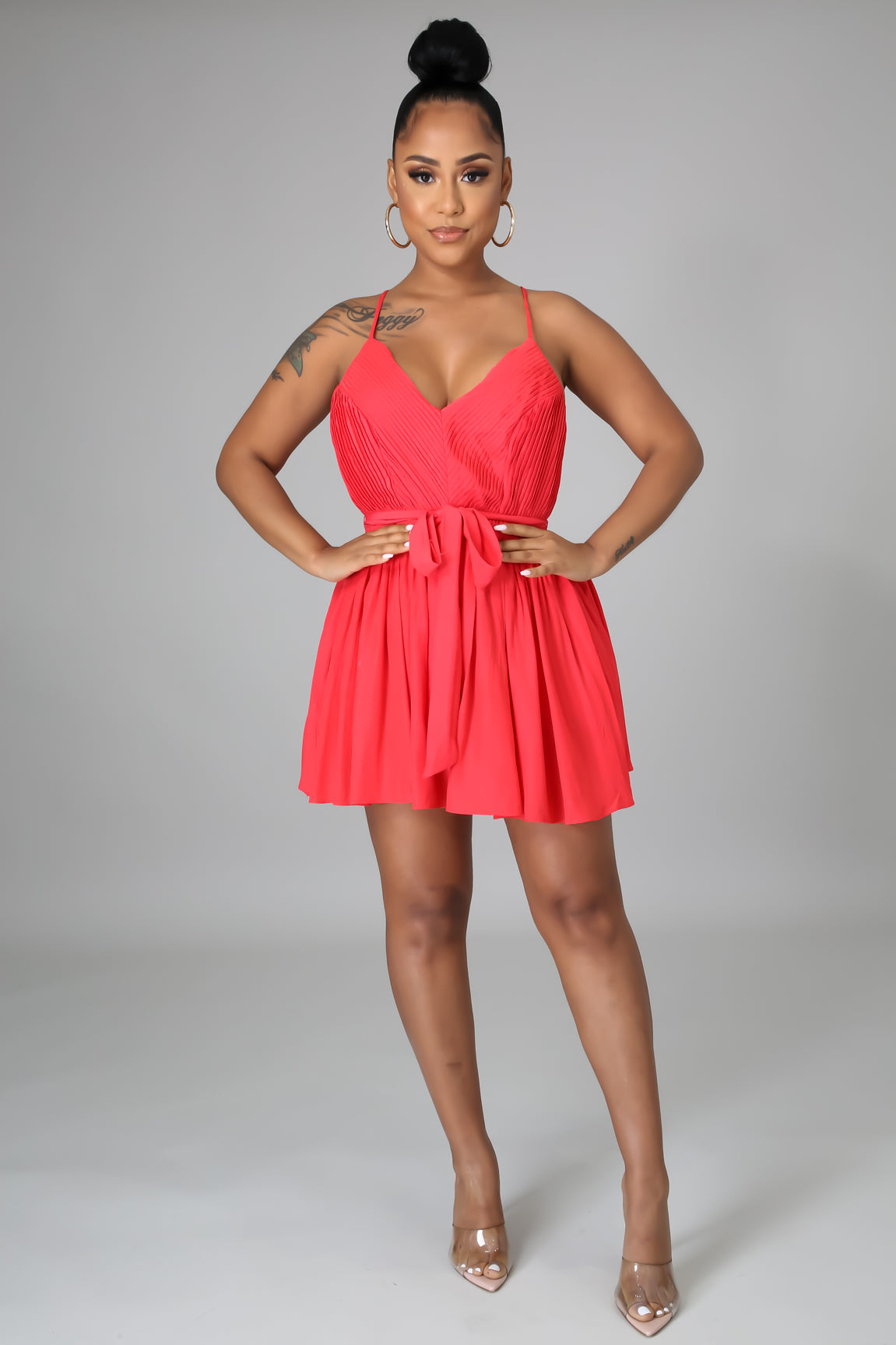 Scarlet Pleated Satin Romper