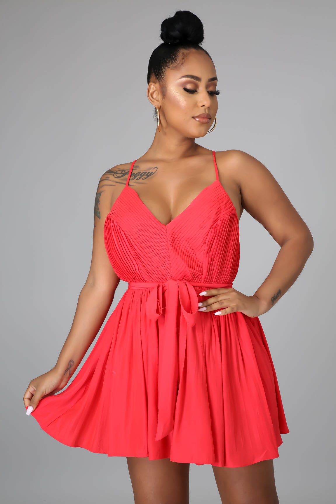 Scarlet Pleated Satin Romper