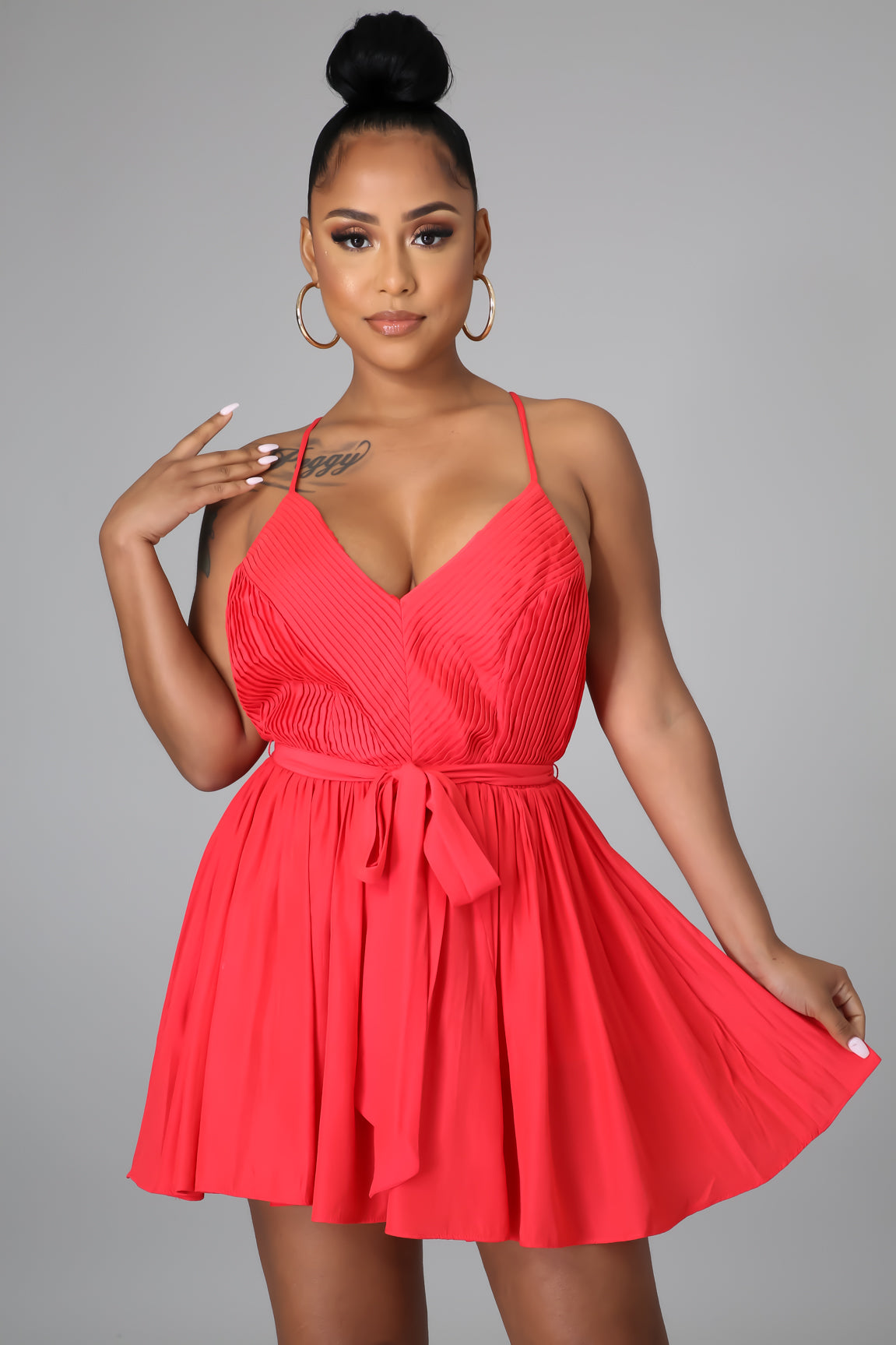 Scarlet Pleated Satin Romper