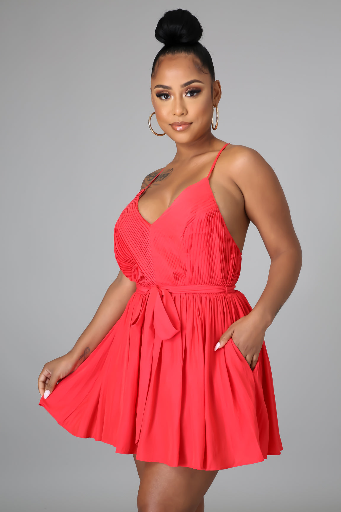 Scarlet Pleated Satin Romper