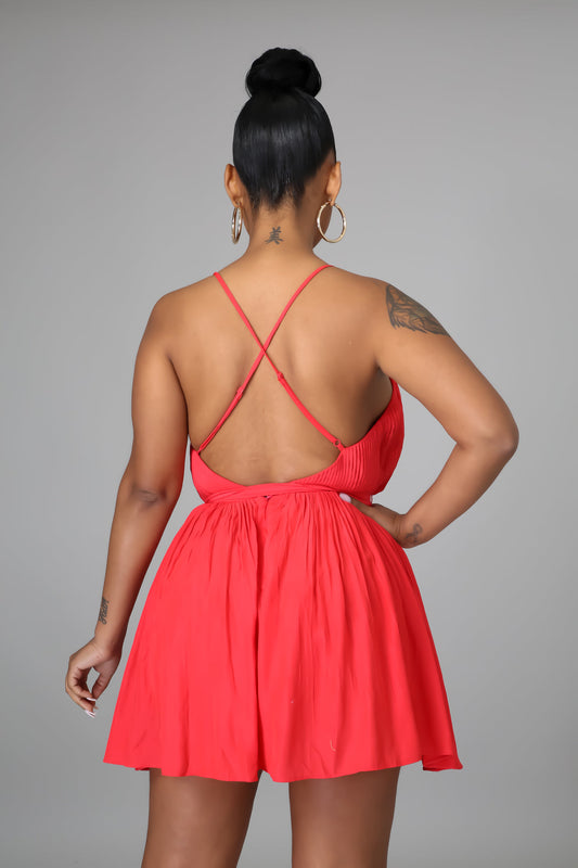 Scarlet Pleated Satin Romper