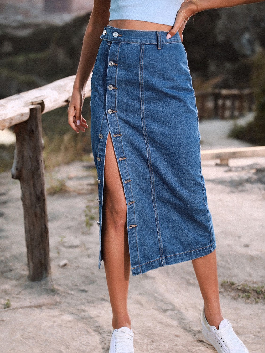 Luna Buttoned Denim Skirt
