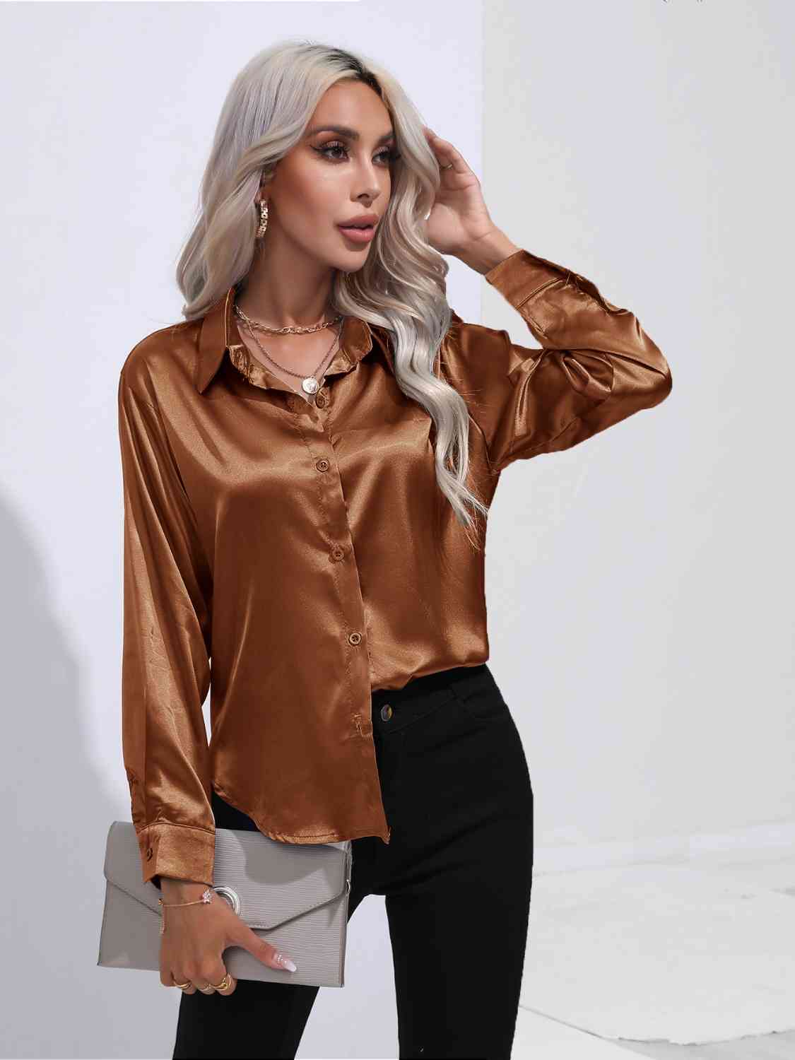 Satin Serenity Button-Up Shirt