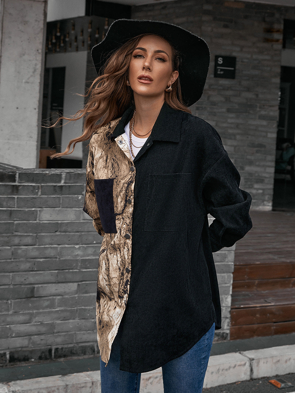 Collared Contrast Top