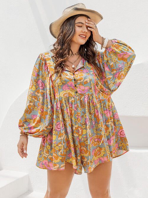 Curvy Breezy Blossom Tie-Neck Romper