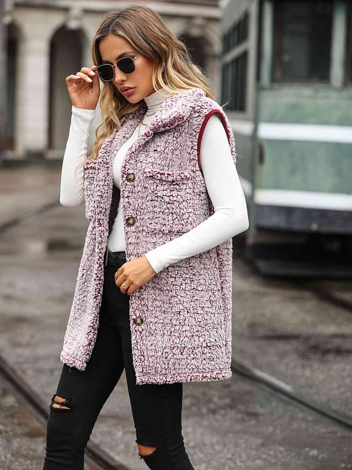 Arctic Allure Button-Down Sherpa Vest