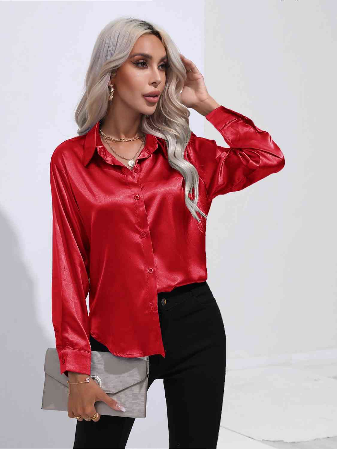 Satin Serenity Button-Up Shirt