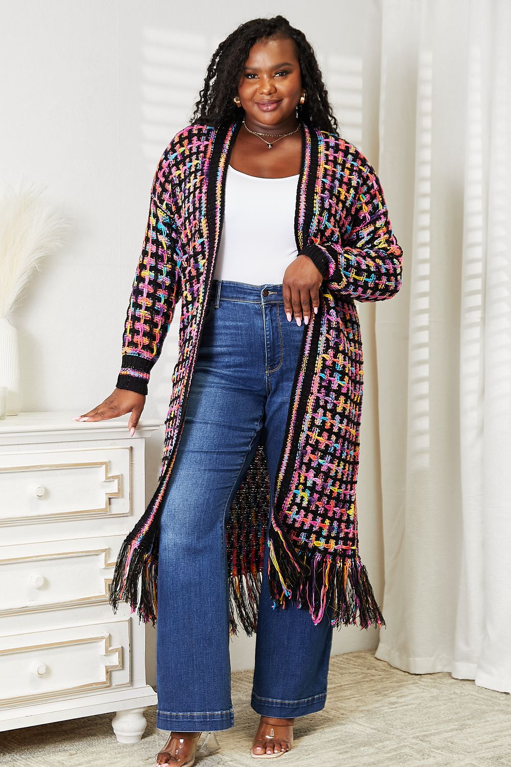 Kaleidoscope Fringe Long Cardigan