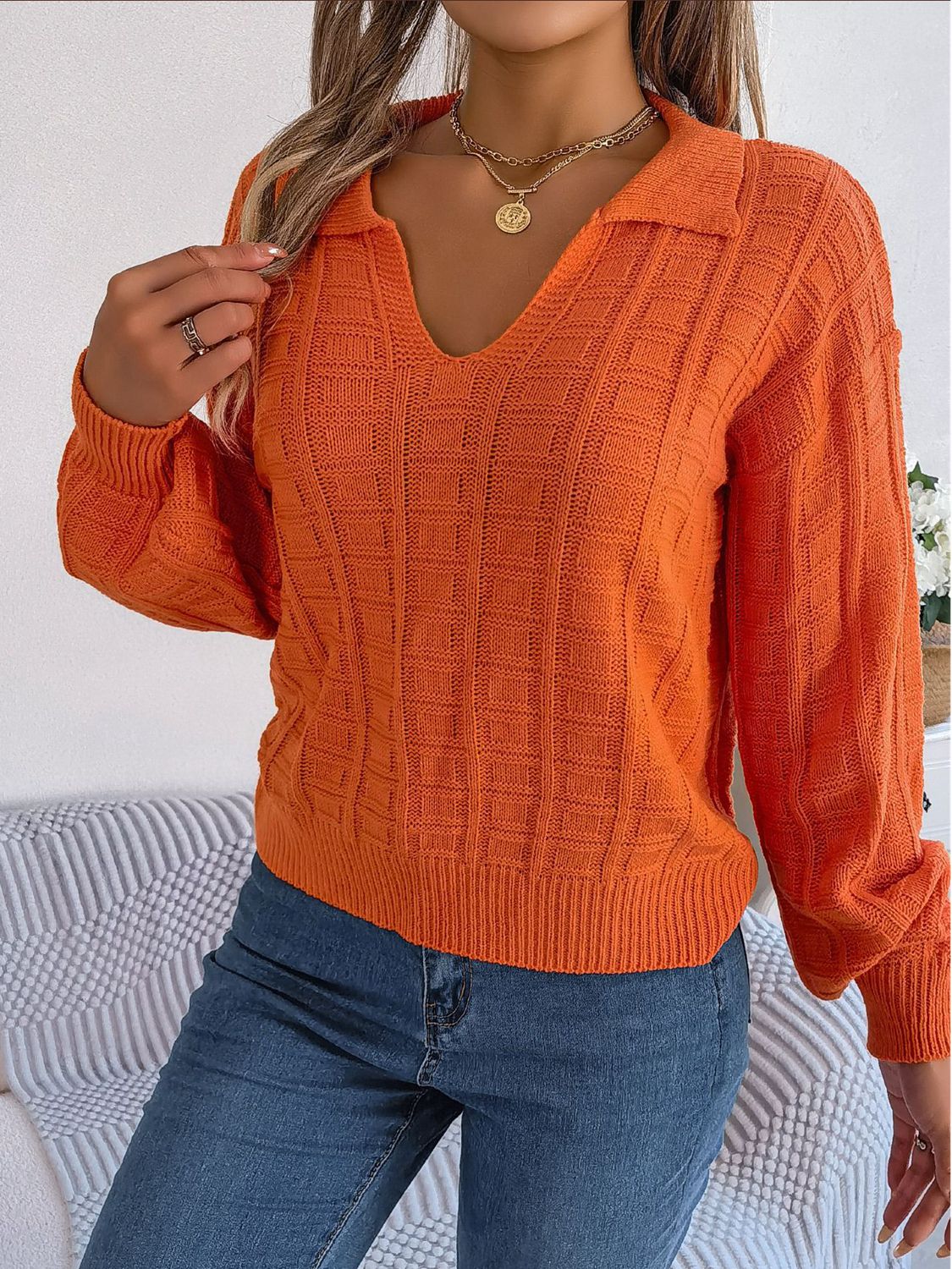 Effortless Textured Collared Sweater