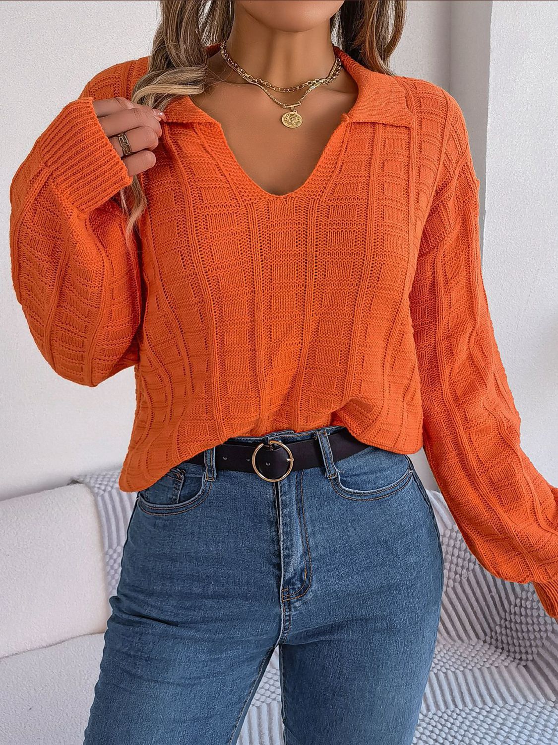 Effortless Textured Collared Sweater